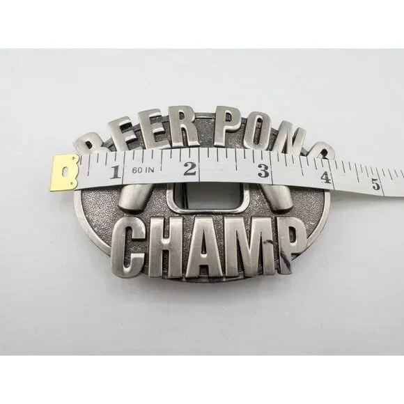 Beer Pong Champ Silver Men's Belt Buckle - Picture 2 of 4